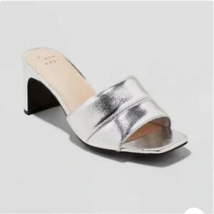 NEW A New Day Women's Metallic Silver Lilah Heeled Open-Toe Sandals High Heels